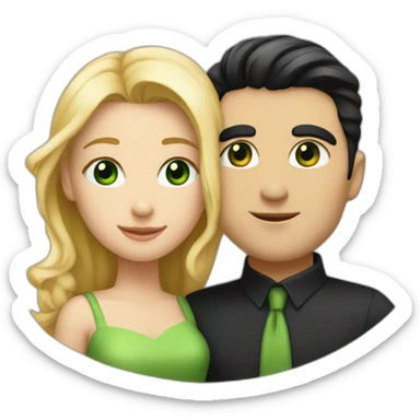 A couple of a girl with blonde hair and green eyes, and a man with black hair and black eyes, that are hugging sticker