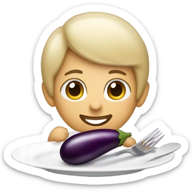person eating with a plate and a eggplant on it  sticker