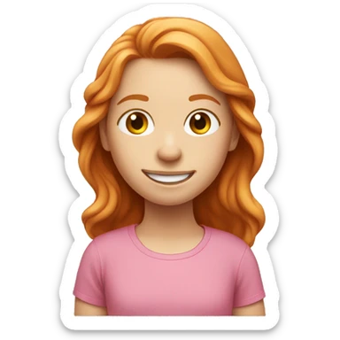 Ginger girl, pink tshirt, medium long hair smiling sticker