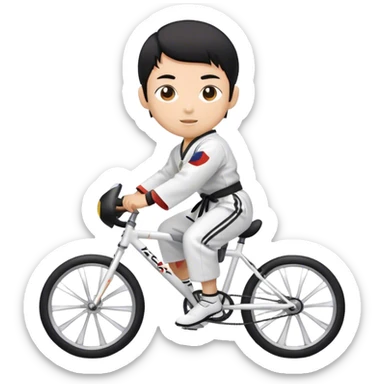 Taekwondo boy wearing a dobok riding a road bike sticker