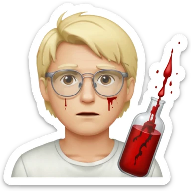 Guy with long blond hair and glasses head with gun wound and blood every where  sticker