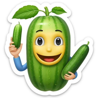 Android smiley face holding a cucumber upwards by hand sticker