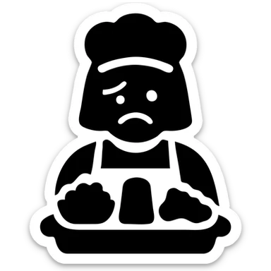 solid black icon of a lunch lady with a tray of unappealing food sticker