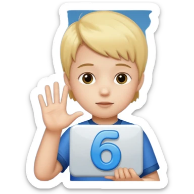 A Lil kid holding 6 7 sticker