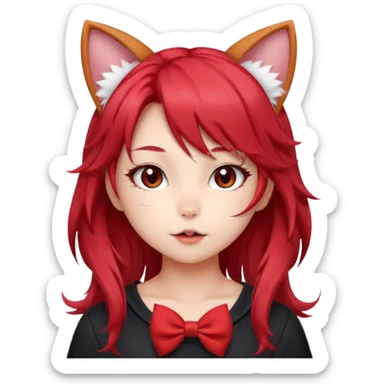 cute anime cat-girl with cat ears, red blowing hair sticker