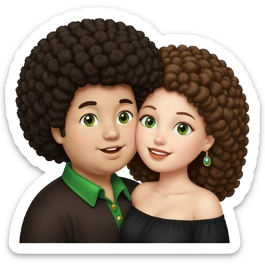 very dark fat boy with afro kissing pretty white girl with long brown hair and green eyes  sticker