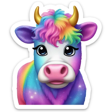 Lisa frank glitter rainbow fluffy cow sticker