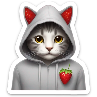 cat with a hood  of Strawberry sticker