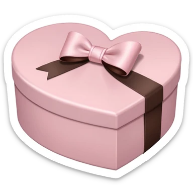 closed pale pink heart box with a neat pale pink bow, hint of chocolates peeking out sticker