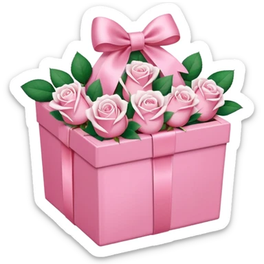 White roses in a pink box with a pink bow  sticker