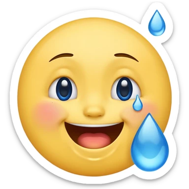 Emoji, yellow round laughing face, blue tears of joy on it. 2 big blue tears on each of the 2 cheeks sticker