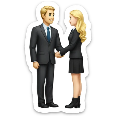 A 40-year-old fair-skinned businessman shakes hands with an 18-year-old fair-skinned blonde girl, full-length emoji sticker