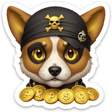 i want to create a dog like from cyberpunk with one eye, a pirate one and he looks greedy with golden coins sticker