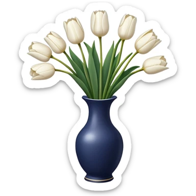 White tulips in a navy vase  sticker