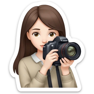 beautiful pale brunette girl taking photos with canon camera looking down sticker
