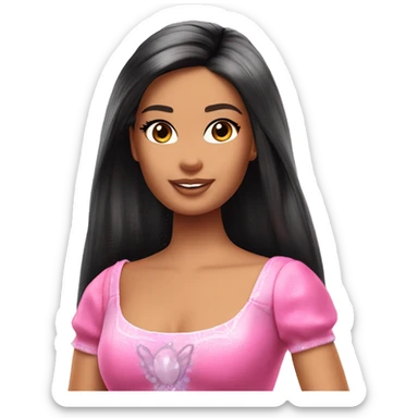 Attractive Barbie perfect face tan fairy princess short black hair half up half down short hair length sticker