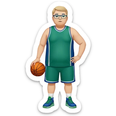 full body overweight tall white male basketball wearing glasses in blue an green uniform sticker