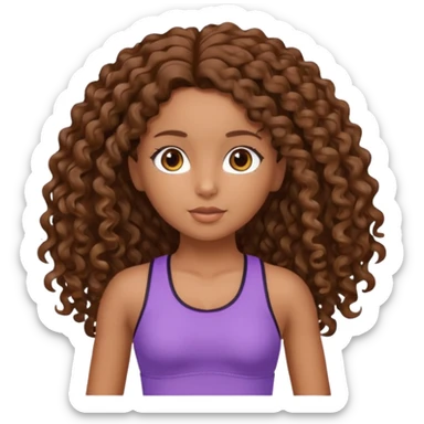 Uma boneca morena com olhos castanhos e cabelo cacheado longo até o peito, treinando Gym sticker
