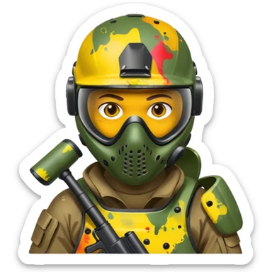 paintball player face shot with lots of colors messy sticker