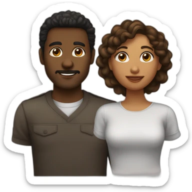 Pareja, una chica de ojos marrones pelo negro liso largo y un chico con pelo castaño rizado de ojos marrones  sticker