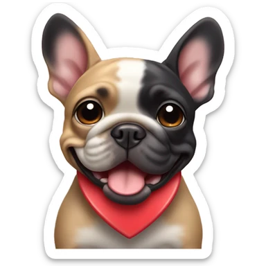 A small, black-and-tan French bulldog with a mostly black face and tan paws, showing a cute and joyful expression, with large red heart-shaped eyes, like the 😻 emoji. sticker