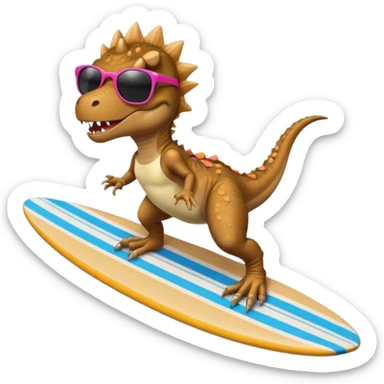 T rex wearing a tutu on a￼ surfboard￼ sticker