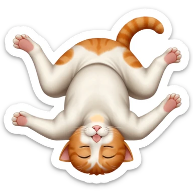 ginger and white small cat eyes closed lying down upside down with paws stretched out in different directions sticker