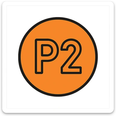 the text 'P2' inside an orange circle, clear and bold, suitable for indicating a high-priority incident sticker