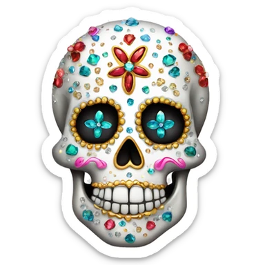Realistic single isolated decorative sugar skull with sparkling diamonds and rhinestones  sticker