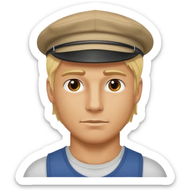 Homme fort blond  casquette sticker