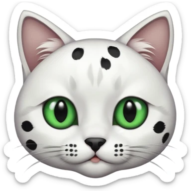 um gato branco com manchas pretas  olho preto e verde só manchas pretas sticker