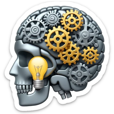 brain with lightbulb and gears, critical thinking sticker