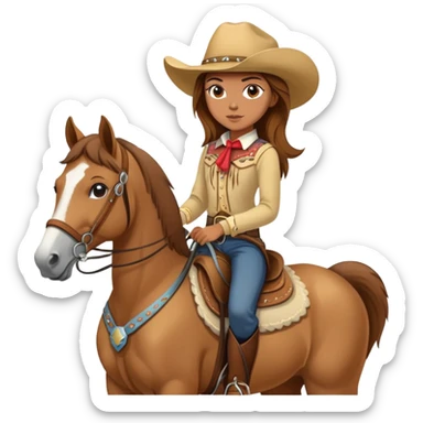 Horse back riding Girl with Brown Hair and a palomino Horse  western sticker