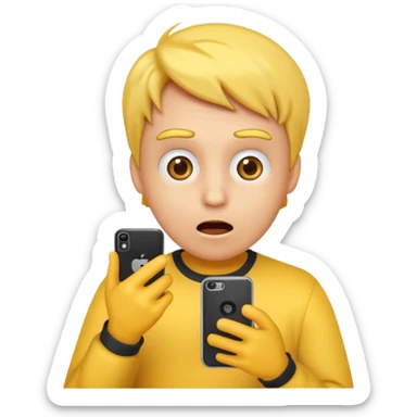 Emoji surprised while looking at his own phone sticker