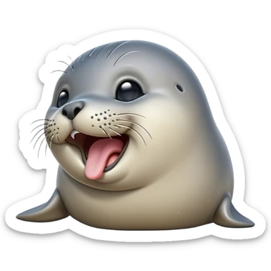 Cinematic Cute Yawning harbour seal Portrait Emoji, Head tilted slightly with a dramatic, wide-open yawn, showcasing a smooth, rounded body with gently drooping features and sleepy, half-closed eyes, Simplified yet irresistibly adorable features, highly detailed, glowing with a soft, cozy maritime glow, high shine, relaxed yet expressive, stylized with a dash of whimsical ocean charm, soft glowing outline, capturing the essence of a drowsy yet affectionate harbour seal that appears ready to stretch out for a nap! sticker
