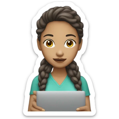 IT light skin girl holding laptop sticker