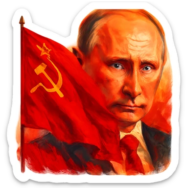 USSR flag with large image of Putin in the background, digital painting style, saturated colors, no text sticker