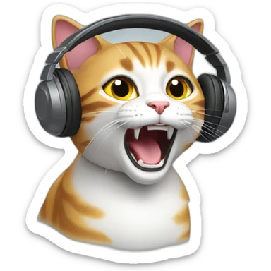 The cat is yelling in headphones sticker