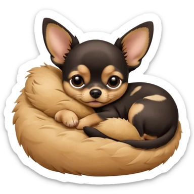 A high-resolution photo-realistic digital illustration of a cute black and tan chihuahua with big eyes closed sleeping lazily. sticker