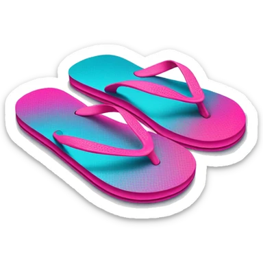 Realistic hot pink and dark turquoise gradient pair of summer flip flops isolated. sticker