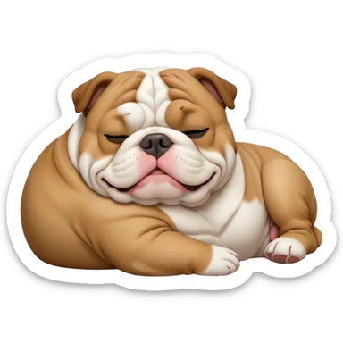 Cinematic Meme-Worthy Chubby Sleeping Brown and White English Bulldog Portrait Emoji, Head resting peacefully with a contented smile, showcasing a delightfully chubby build and a luxuriously soft brown and white coat, eyes shut in a serene nap, Simplified yet hilariously adorable features, highly detailed, glowing with a soft, drowsy light, high shine, relaxed and utterly lovable, stylized with an air of playful laziness, bright and heartwarming, soft glowing outline, capturing the essence of a comically sleepy guardian, so meme-worthy it feels like it could instantly become the next viral sensation of adorable slumber! sticker