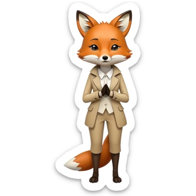 extremely sad crying anthropomorphised female fox in stylish outfit, no sunglasses, looking to the left, hunched over in poor posture, full-body view sticker