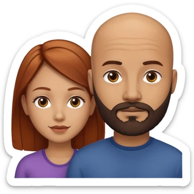 Couple. A bald man with dark brown beard and a girl with light skin. She is a redhead and has dark yellow brown auburn hair. Different skincolor. She has very light skin. sticker