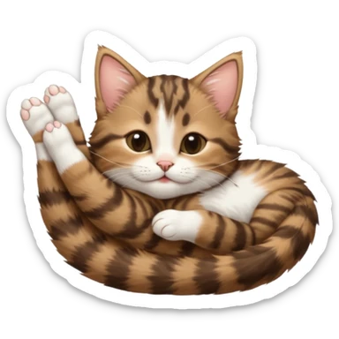 dark brown tabby and white kitten in funny positions stretched our upside down with eyes closed sticker