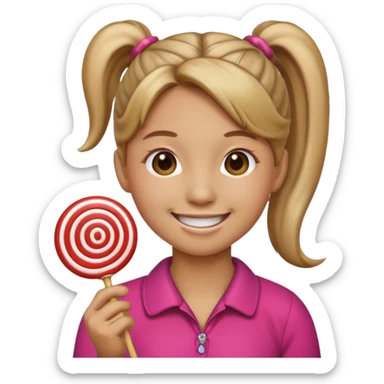 Using this emoji 🥹 make me one with ponytail hair holding a lollipop in each hand using the round emoji not a person sticker