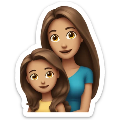 Mom with long brown beautiful hair and daughter with long brown hair  sticker