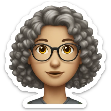 curly dark-haired white Slavic girl with glasses sticker