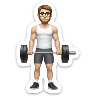 white nerd guy with brown hair doing weight training sticker