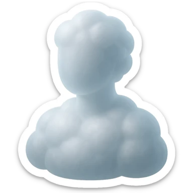A person from the shoulders up, entirely composed of fluffy white convex clouds sticker