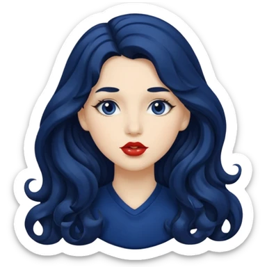 Navy blue kiss, navy long wavy hair sticker